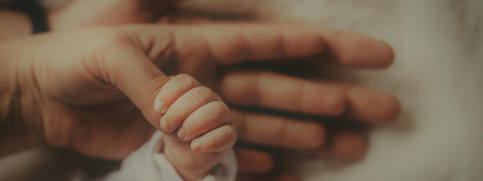Babyhand liegt auf Elternhänden
