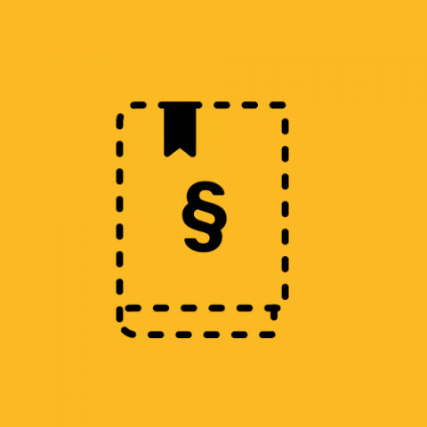 Grafisches Symbol für Gesetzbuch -  Buch mit Paragraphen auf gelbem Hintergrund